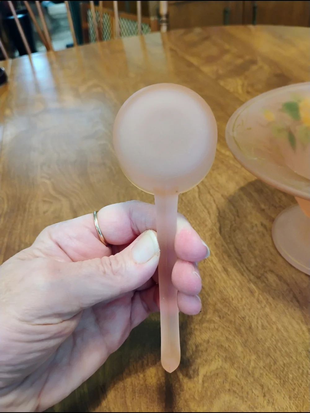 Vintage Tiffin Satin Pink Mayonnaise Bowl With Spoon Floral Poppies Gold Trim